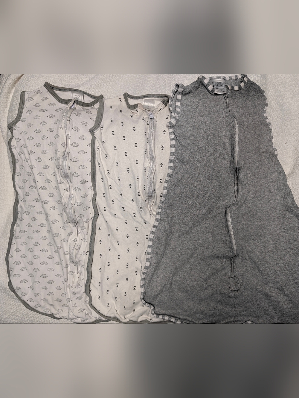 6-12 Months Swaddle Designs Gray & White Zippered Baby Sleep Sacks - Set Of 3